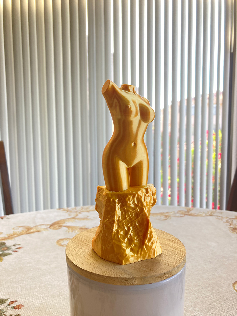 Female Torso Figurine 3D Printed in Silky Gold filament